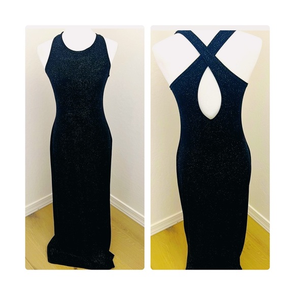 Elegant Black Sparkle Dress w/ Crisscross Back - Picture 1 of 4